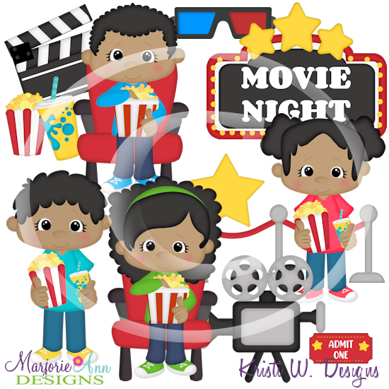 Movie Night 2 Dark Skin SVG Cutting Files/Paper Piecing +Clipart - Click Image to Close